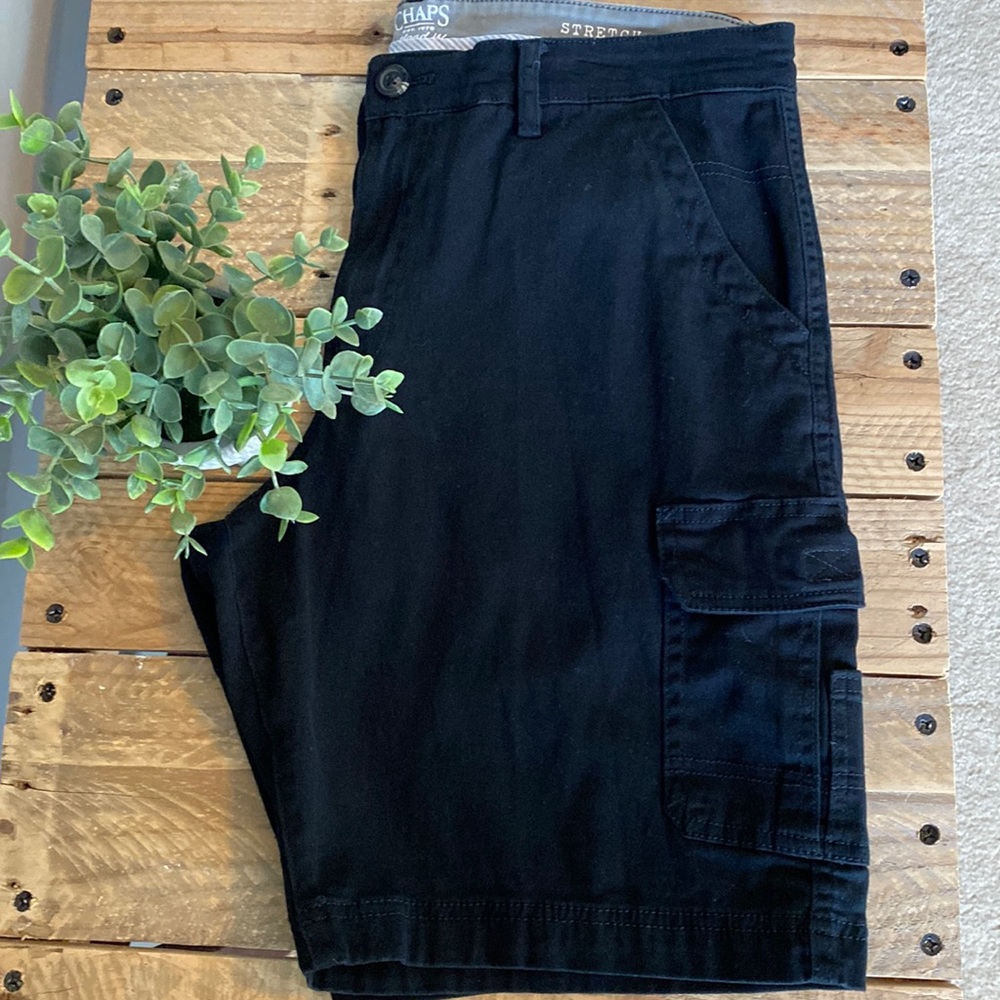Chaps Coastland Wash Stretch Black Men’s Cargo Shorts Size 32 Waist